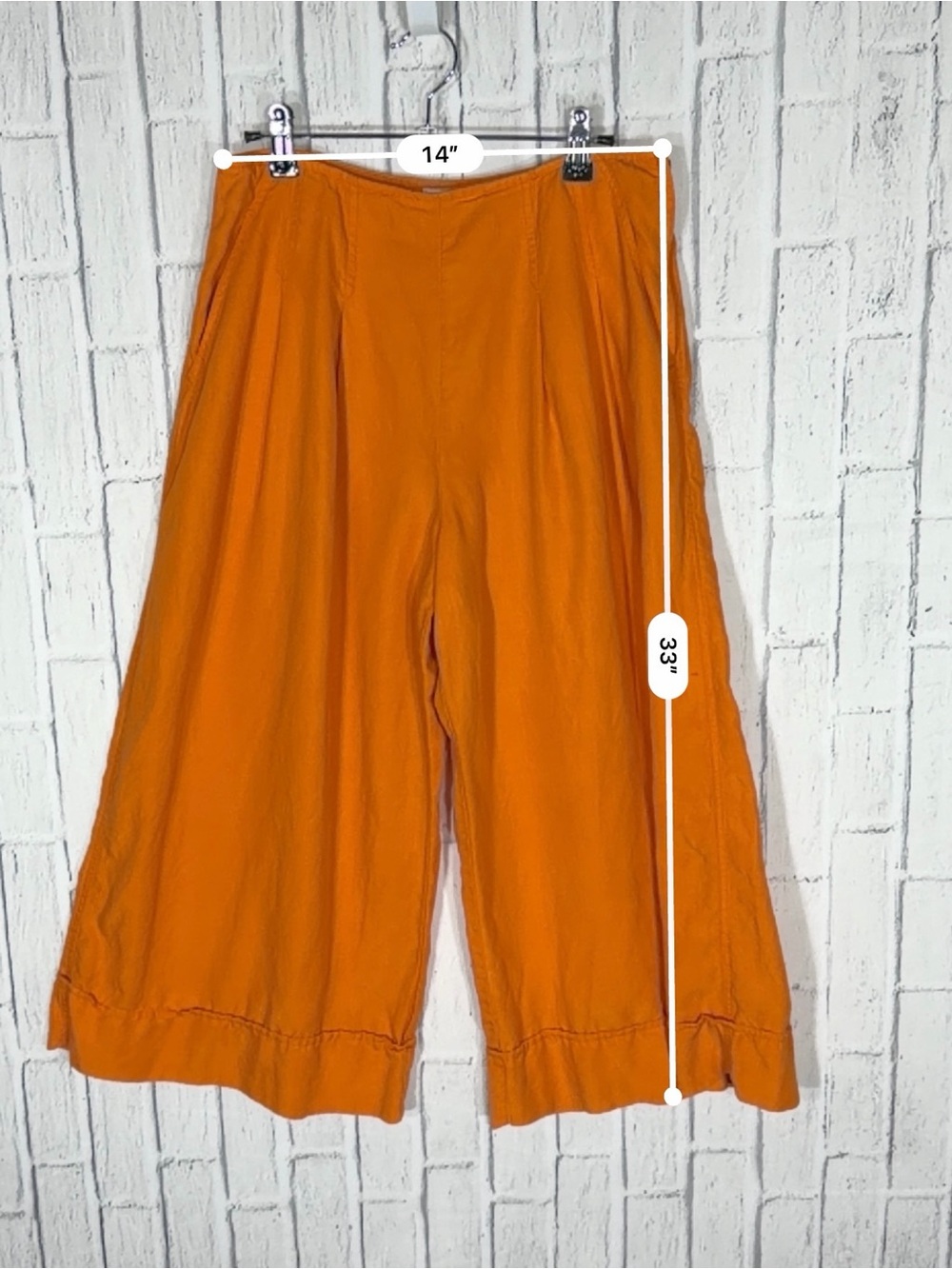 Maeve Linen Blend Pleat Front Wide Leg Culottes Pants Orange Size 8 - Picture 6 of 10